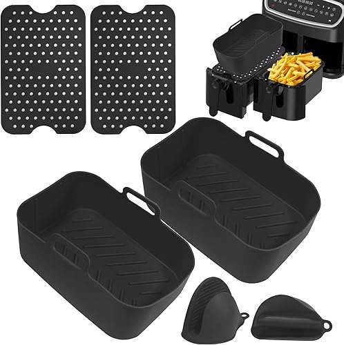 Miniatura 1 de 6 paquetes de forro de silicona para freidora de aire, olla de silicona rectangular para Ninja Foodi Dual DZ201 8QT, bandeja de repuesto para