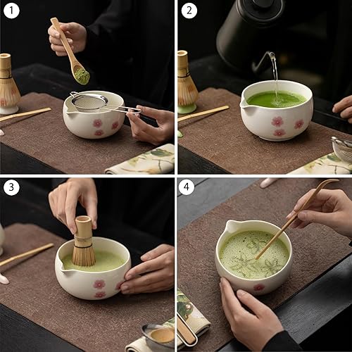 Miniatura 4 de Juego de batidor de matcha, juego de 8 piezas de cerámica matcha, kit de matcha para amantes del matcha, juego de té tradicional incluye cuenco,