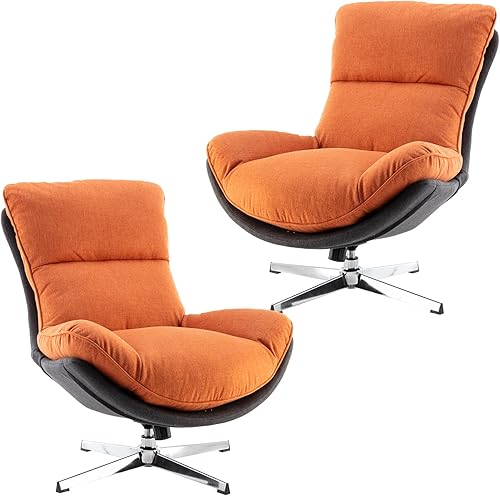 Miniatura 9 de DUOMAY Silla giratoria decorativa, moderna de lino y espuma suave con respaldo alto, cómoda silla mecedora para sala de estar, dormitorio, sala de