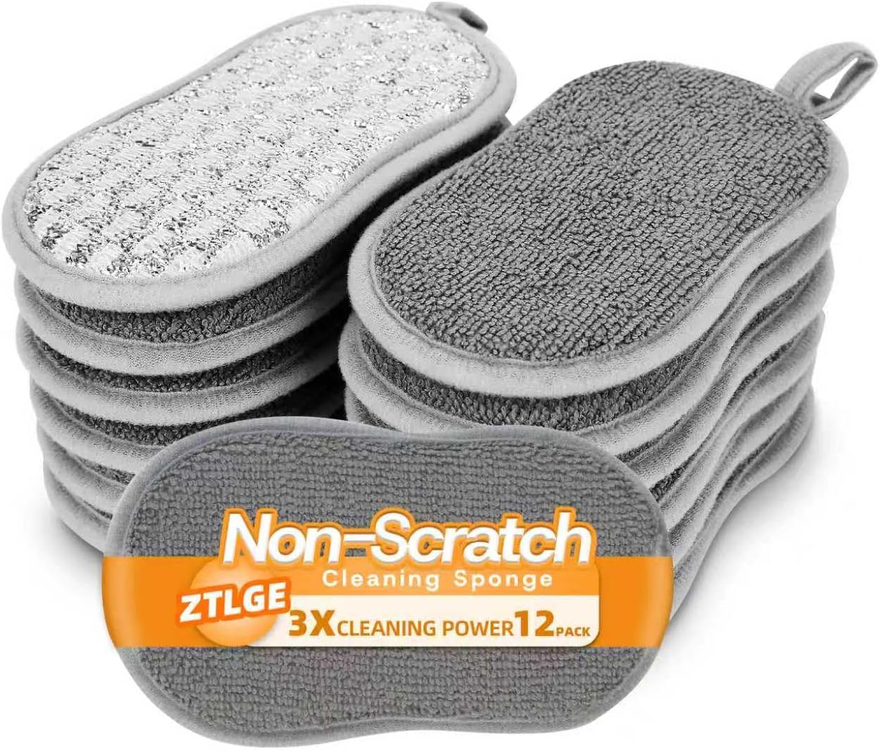 Multi-Purpose Scrub Kitchen Sponges – Dish Sponge 12 Pack, Dual-Sided Non-Scratch Microfiber & Metal Scrubber, Reusable Heavy Duty Sponge for Dishes, Pots, Glass, Sink, Stovetop & Bathroom