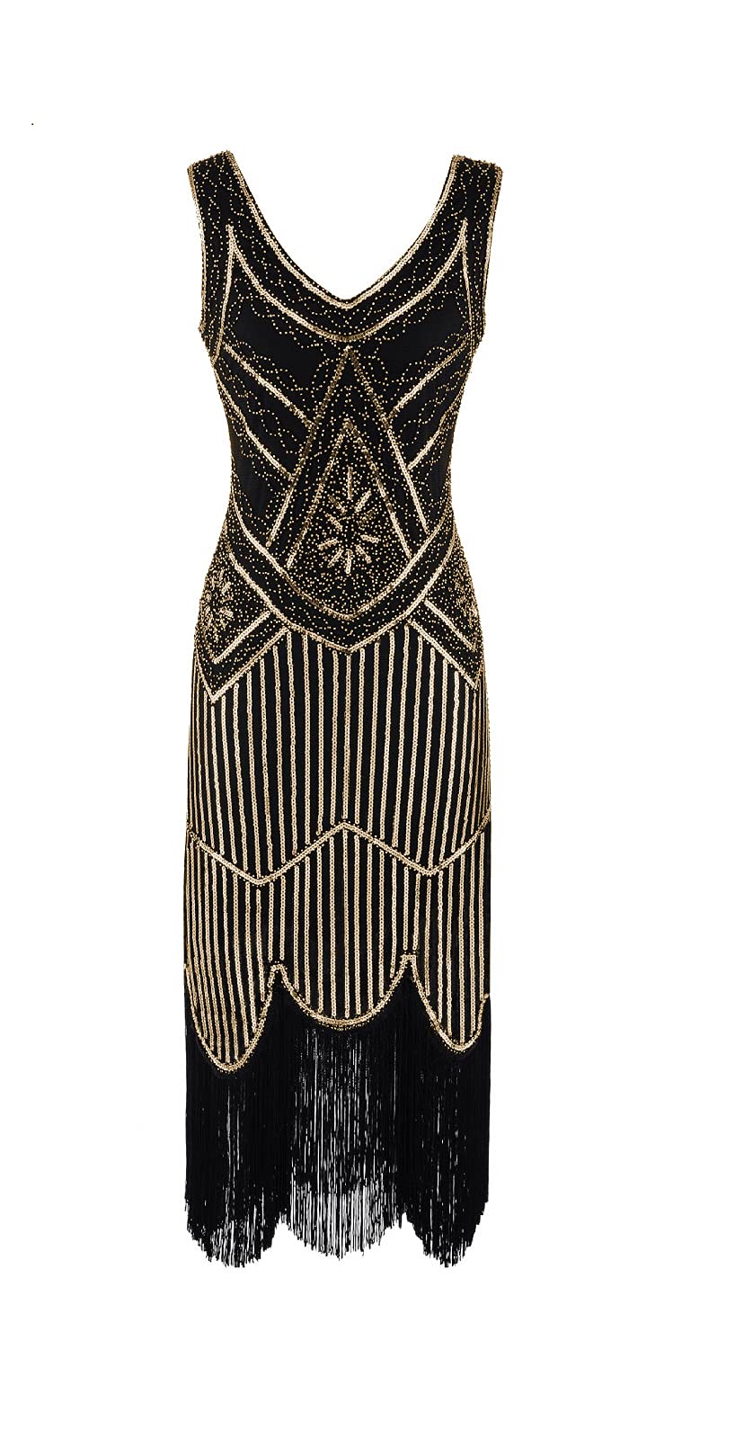 MIMIKRY Robe Charleston à paillettes pour femme Noir/doré