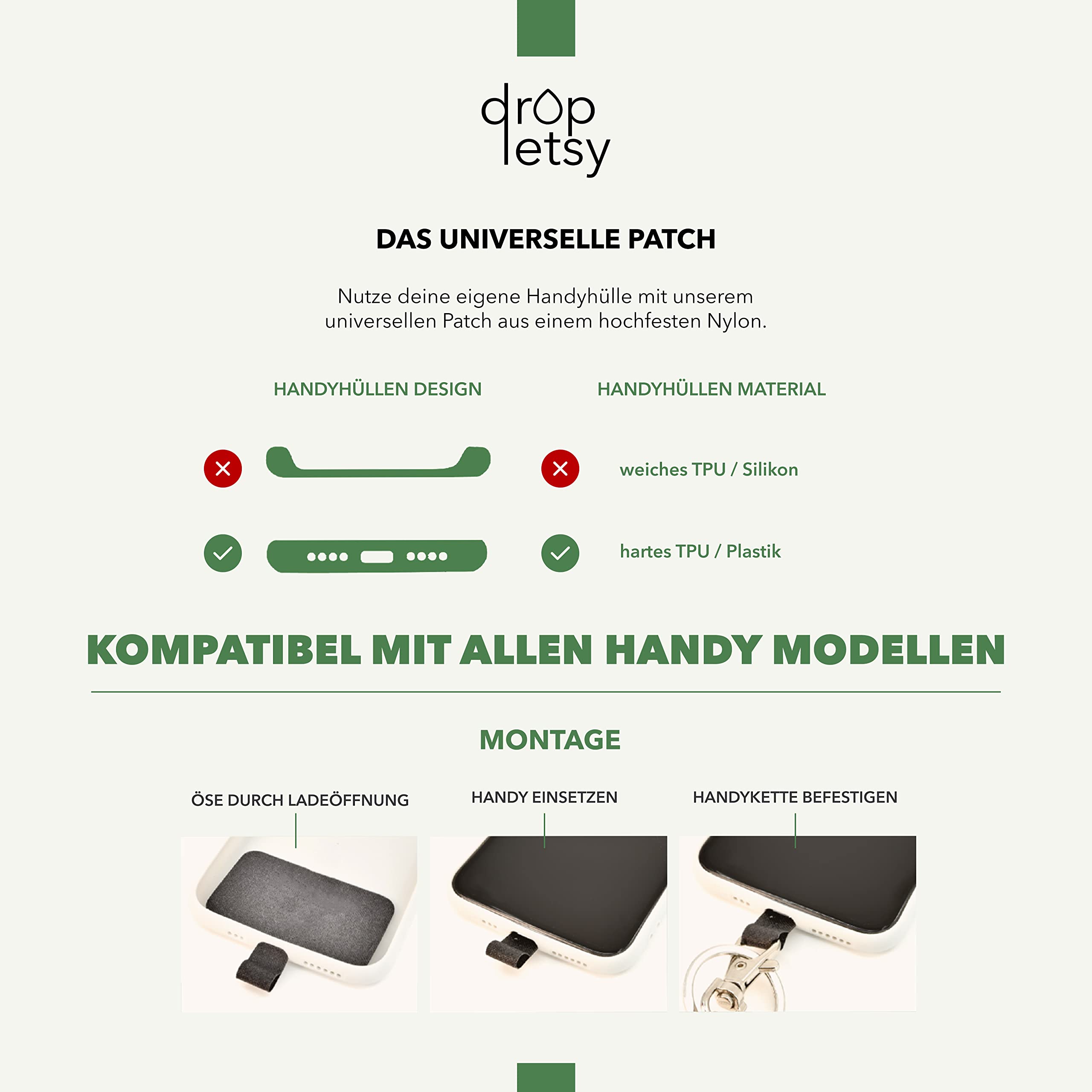 BEARFOOT DROPLETSY - Cadena universal para teléfono móvil, hecha a mano, con cordón para colgar, compatible con todos los smartphones: Apple iPhone, Samsung Galaxy (sin funda, color naranja)
