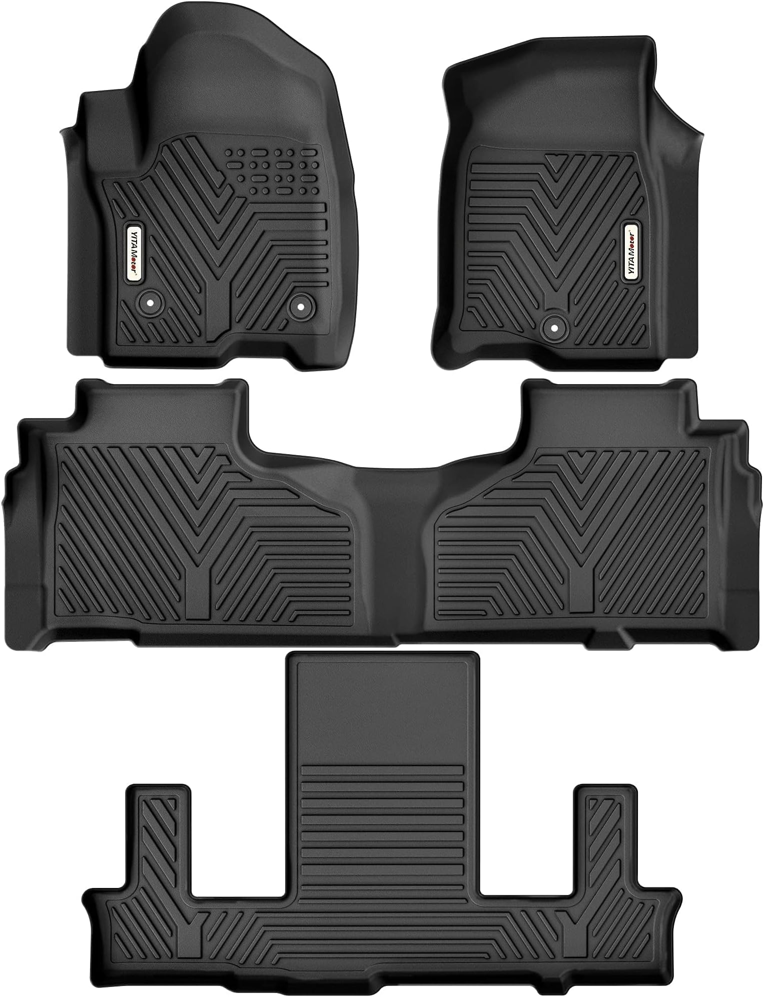 YITAMOTOR 3列フロアマット 2021-2023 シボレー タホ GMC ユーコン キャデラック エスカレード 2列目バケットシート付き カスタムフィットブラック TPE フロアライナー 1列目&2列目3列目 全天候保護