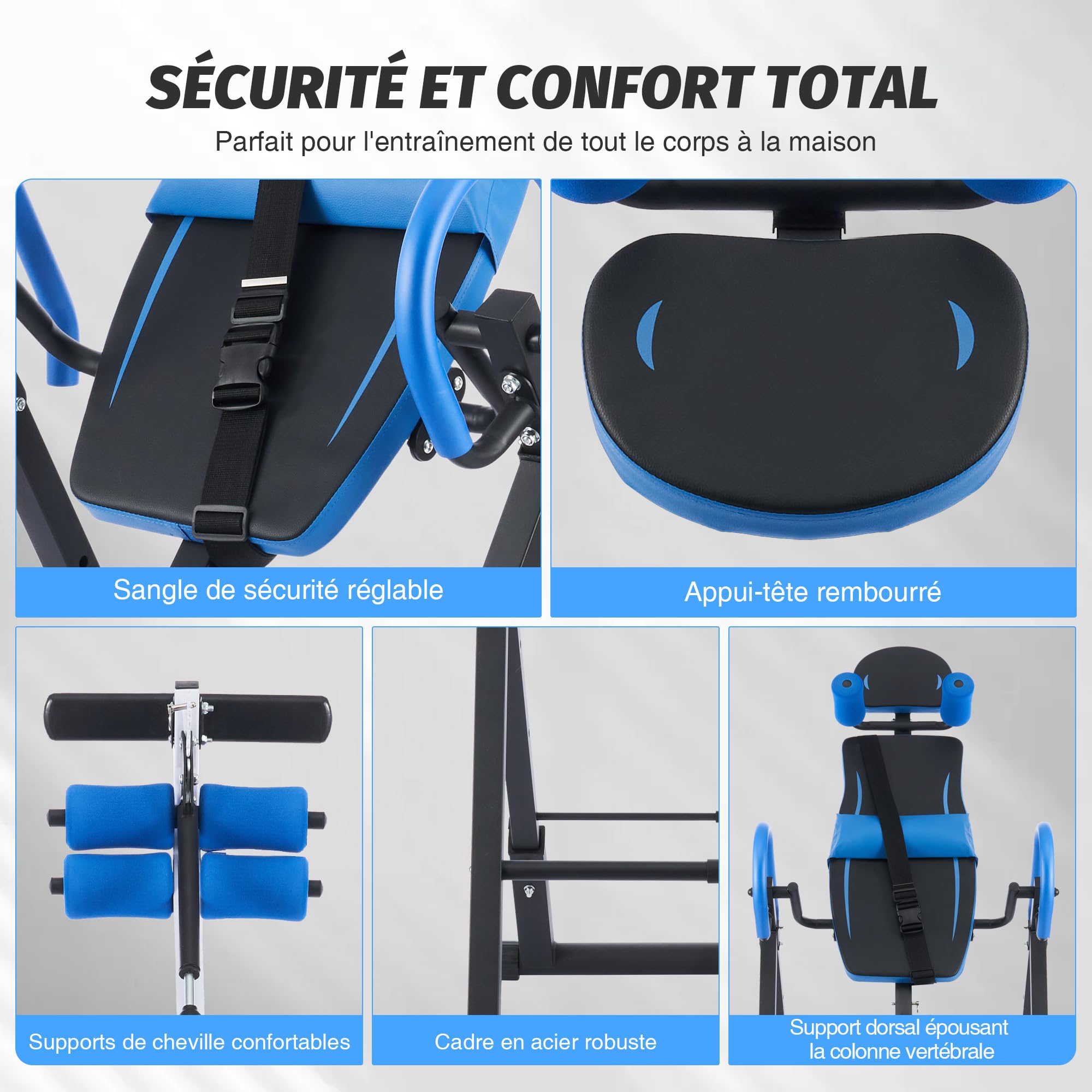 ZELUS Table d'Inversion Pliable Réglable Équipement pour de Gymnastique à Domicile Entraînement par Gravité pour la Thérapie Naturelle de Soulagement des Douleurs du Dos