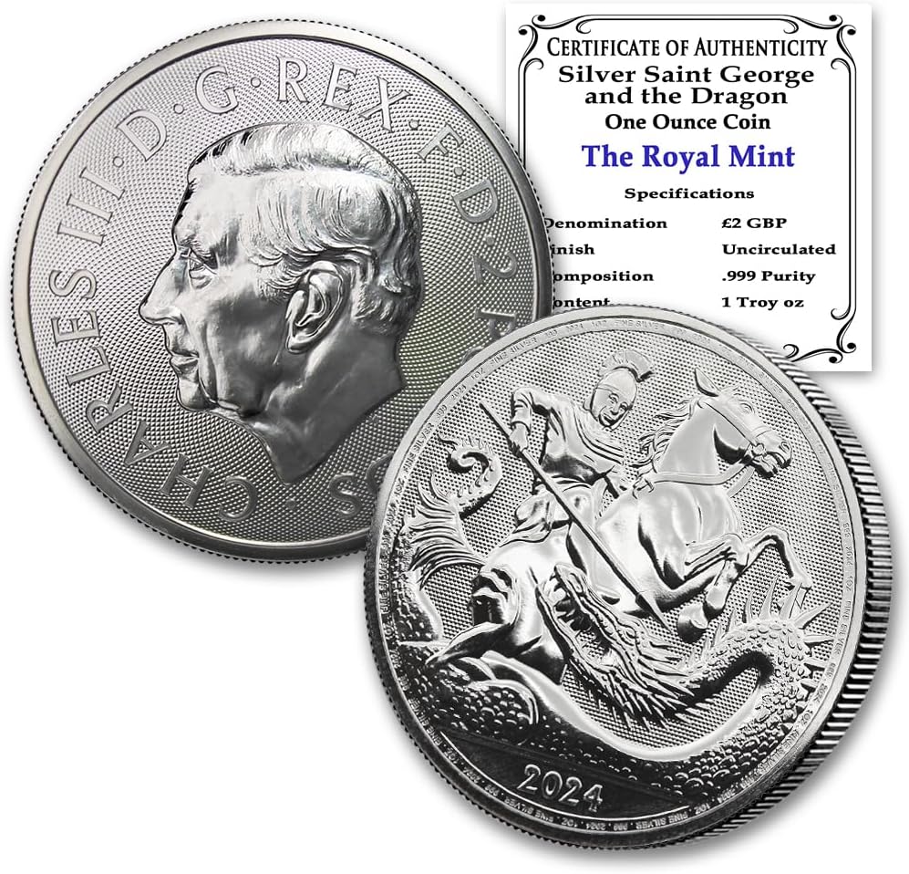 2024-1 oz Great Britain Silver Saint George and the Dragon Coin Brilliant Uncirculated with Certificate of Authenticity £2 Seller BU