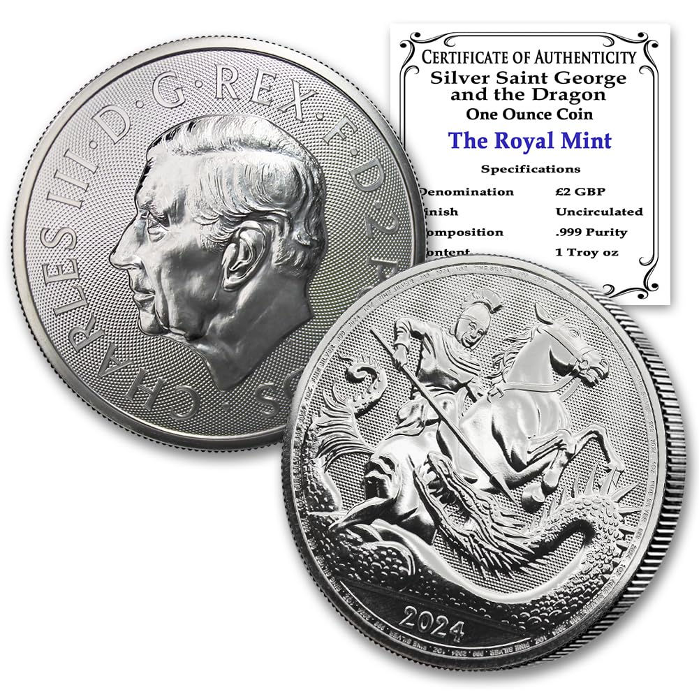 2024-1 oz Great Britain Silver Saint George and the Dragon Coin Brilliant Uncirculated with Certificate of Authenticity £2 Seller BU