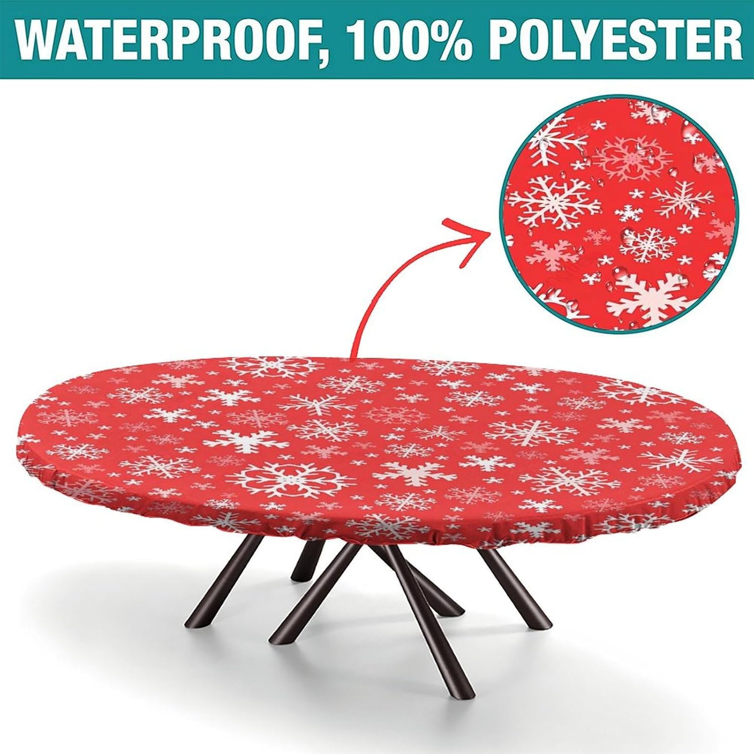 Christmas Pattern Printed on Oval Tablecloths, Elastic Dining Table Cover, Table Pads for Dining Room Table, Fits for 48" x 68" Oval Table