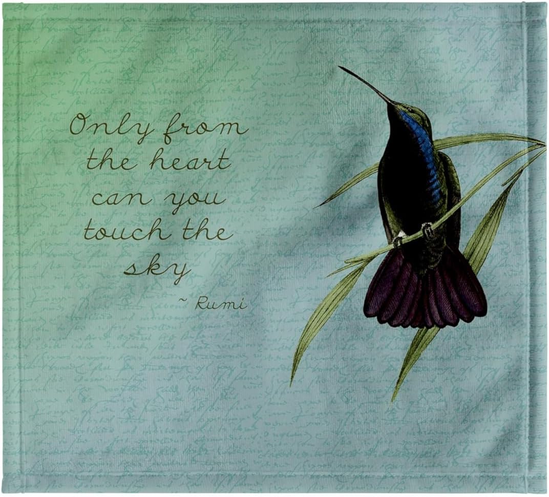 3dRose Hummingbird Vintage with Rumi Quote Inspirational Art 22x30 Bath Hand Pool Towel