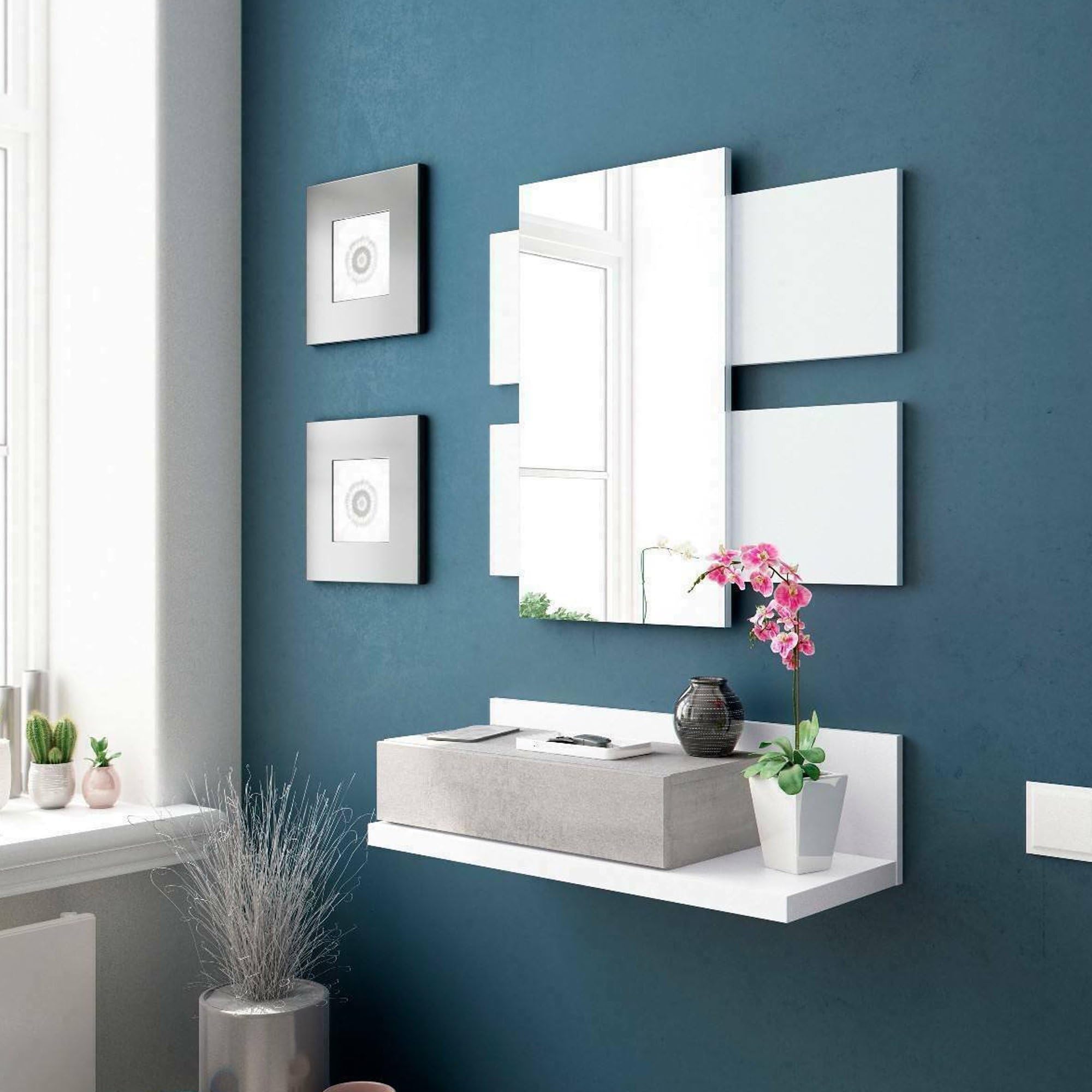 Mueble de Entrada con cajón y Espejo, Color Gris, Medidas 75 x 90 x 29 cm