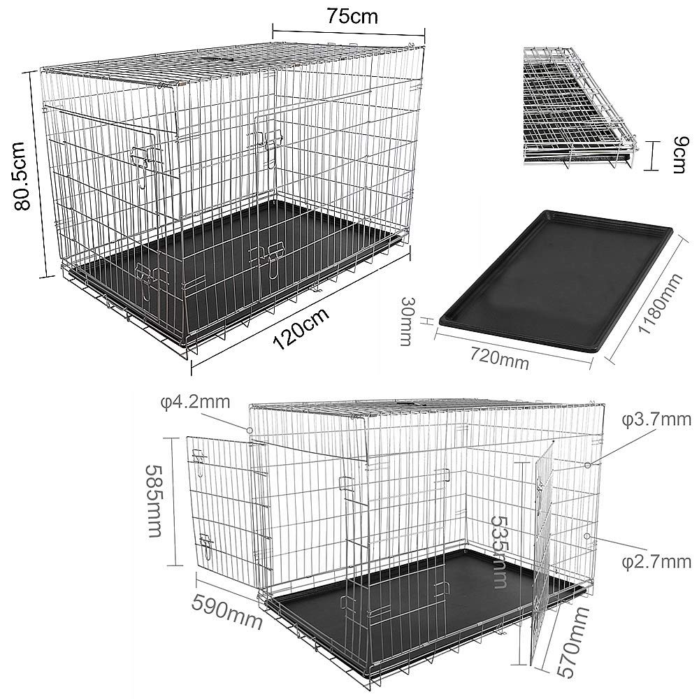 Gabbia in filo metallico Melko gabbia per cani da trasporto bar pieghevole box 120x80,5x75 cm gabbia per cani in filo metallico
