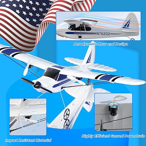 Miniatura 7 de Avión RC de 82.4 F listo para volar para principiantes, avión de control remoto de 2.4 GHz 2 canales RTF para niños y adultos, avión RC fácil de