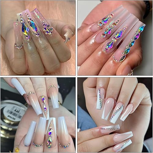 Miniatura 7 de 2120 diamantes de imitación Ab para uñas con parte trasera plana, redondos, multiformas, diamantes de imitación para uñas acrílicas, vidrio, con