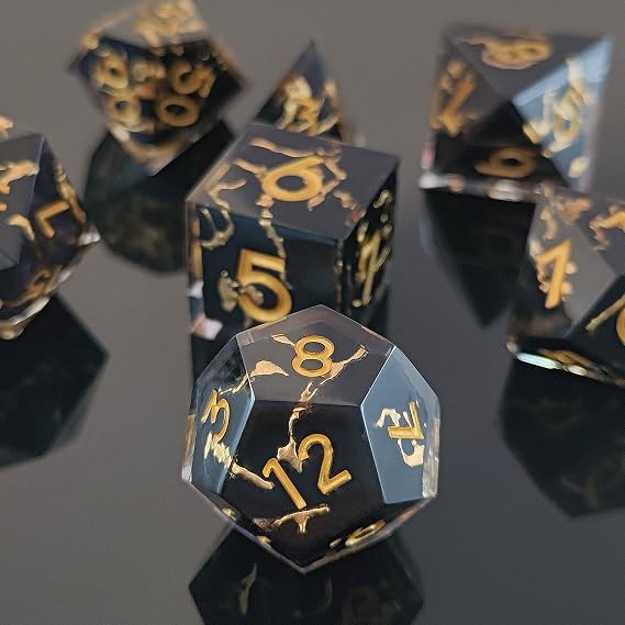 ORUZA 7 PCS Polyhedral DND Dice Resin Sharp Edge Die D&D Dice Set for Dungeons and Dragons RPG MTG Table Games