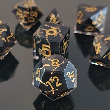 ORUZA 7 PCS Polyhedral DND Dice Resin Sharp Edge Die D&D Dice Set for Dungeons and Dragons RPG MTG Table Games