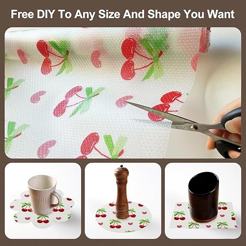 Miniatura 6 de Forro de Estante de Cereza para Gabinetes de Cocina - Forro de Cajón No Adhesivo, Forros Antideslizantes Lavables para Refrigerador para Estantes,