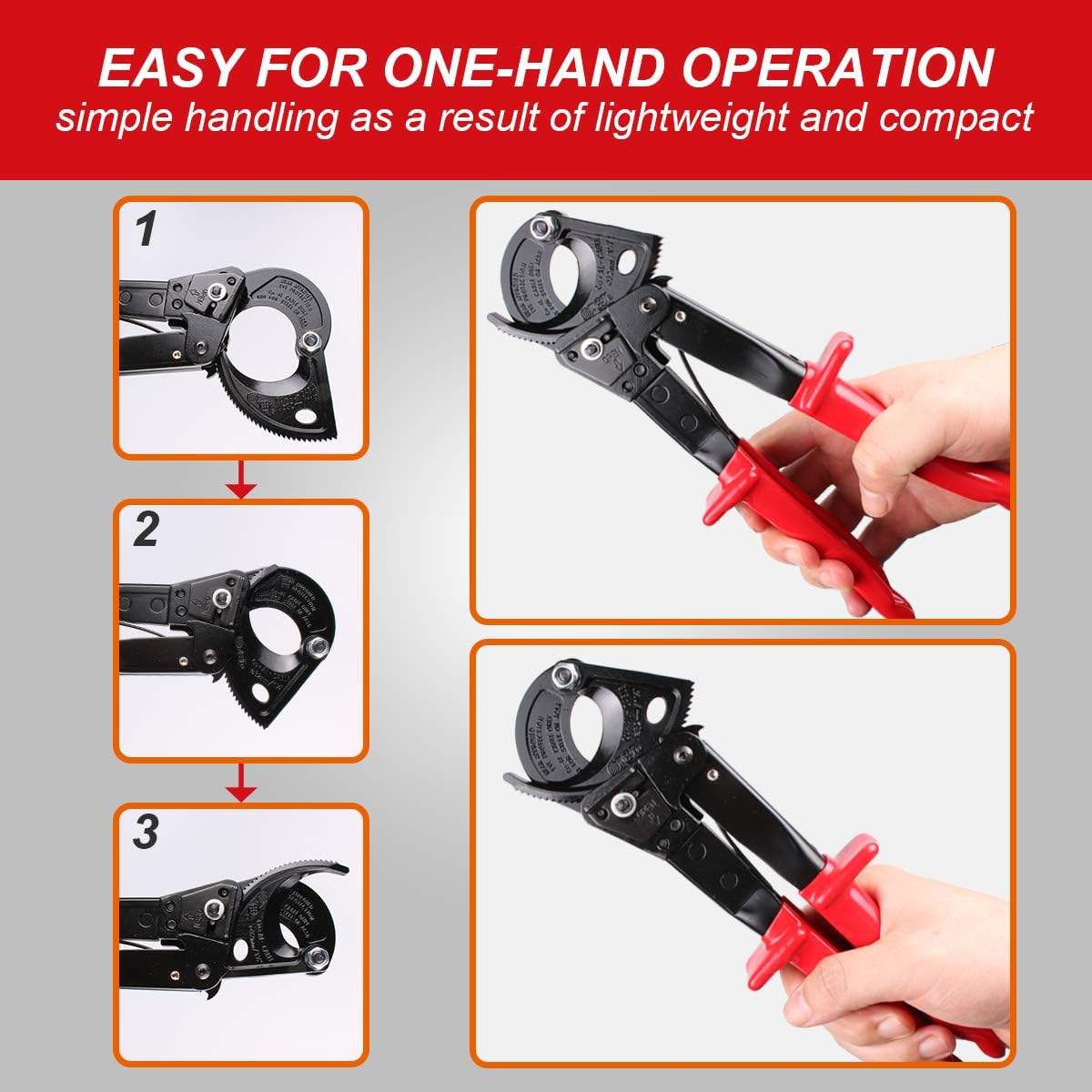 Ratchet Cable Cutter, Heavy Duty Wire Cutter for Aluminum Copper Cable up to 240mm², Ratcheting Wire Cutting Hand Tool