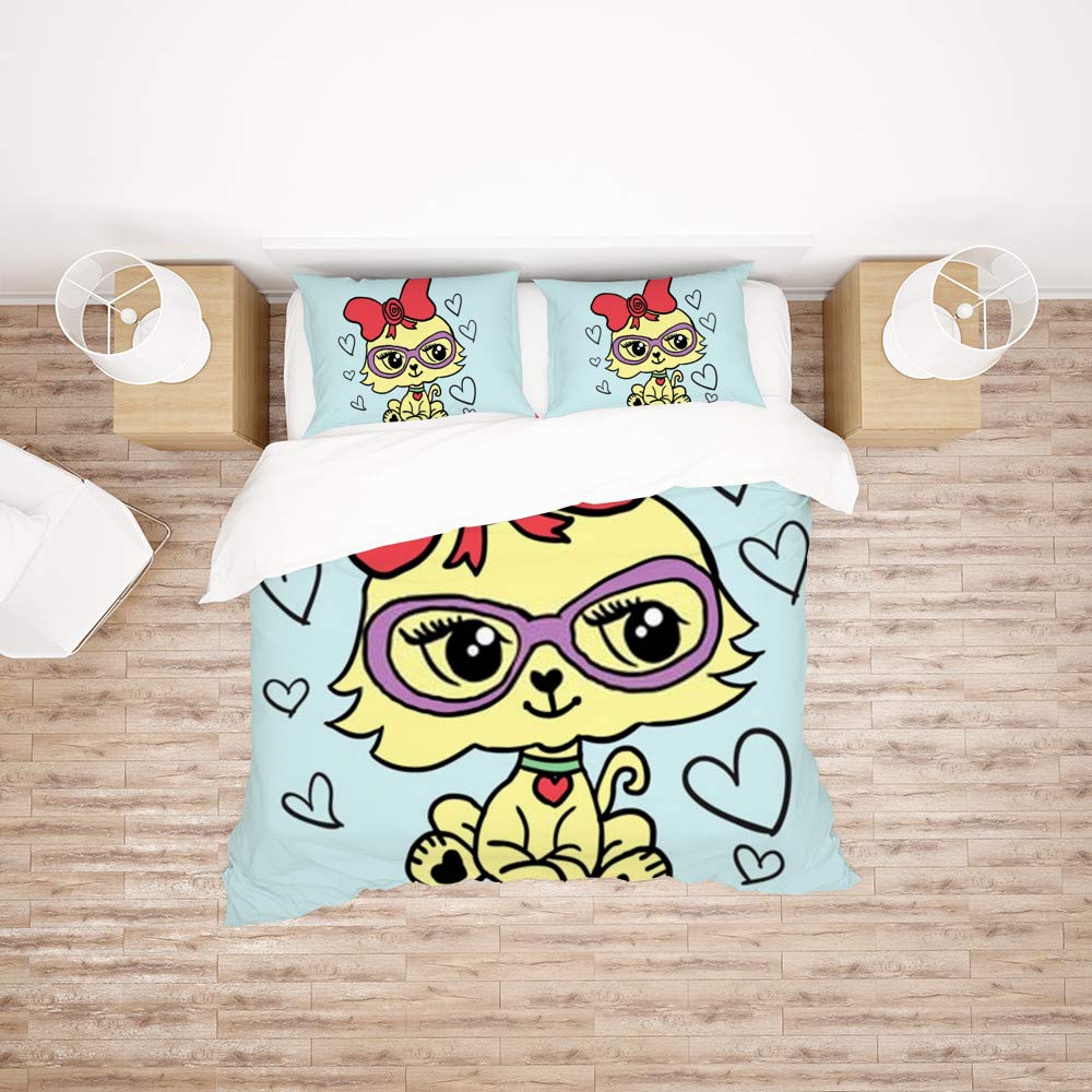 Parure de lit 3 pièces chat simple housse couette polyester toutes saisons