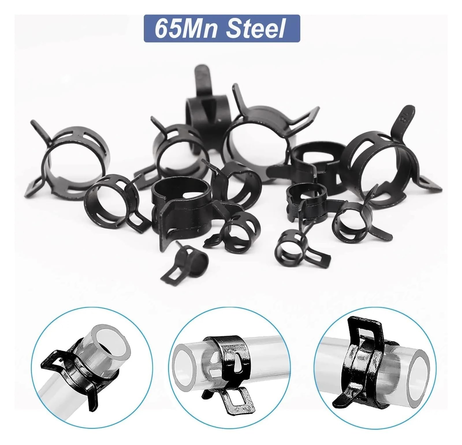 60 unids/Set Kit de Abrazadera de Manguera de Resorte Negro 28-33mm Tubo de Clip de Agua de Combustible de vacío for Sujetador de Metal de Banda