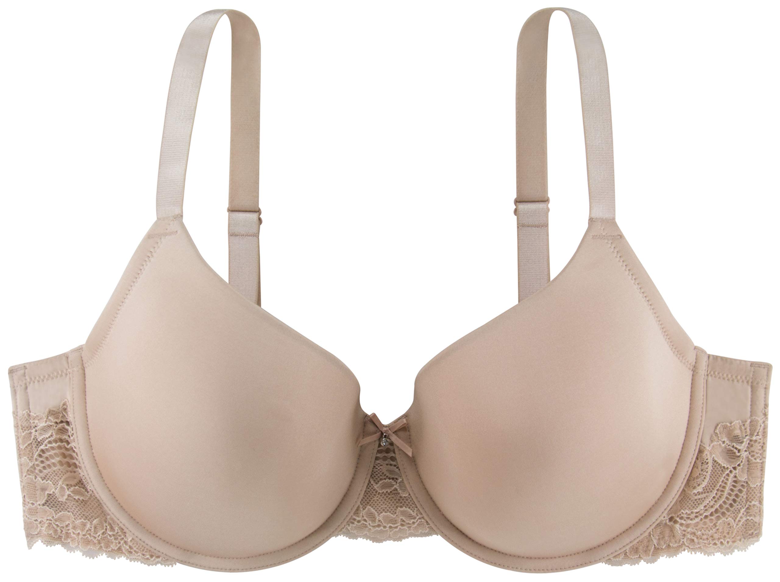DORINA Adele Women's Lightly Padded Demi Bra, Soft Micro Fabric with Floral Lace Band, Underwired Support, Adjustable Straps, Satin Bow with Diamante Charm, Nude