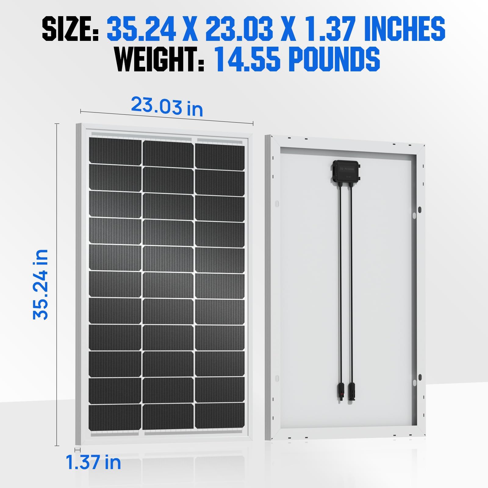 Close-up of the ECO-WORTHY 100W solar panel's junction box, highlighting its IP65 rated enclosure.