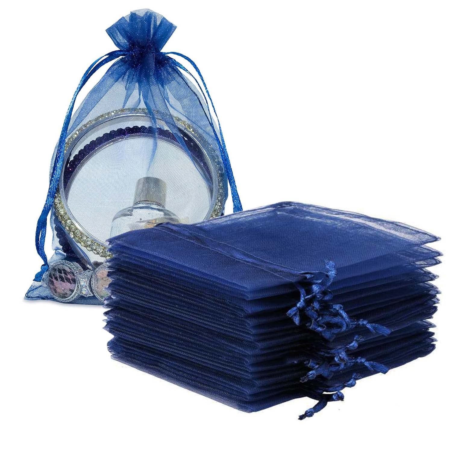 Hwceo Organza Gift Bags 100 Pcs Drawstring 5x7 inch Navy Blue for Baby Shower,Girl Birthday,Party Favors,Wedding,Bridal Shower,Santa,Bulk Sheer Fabric