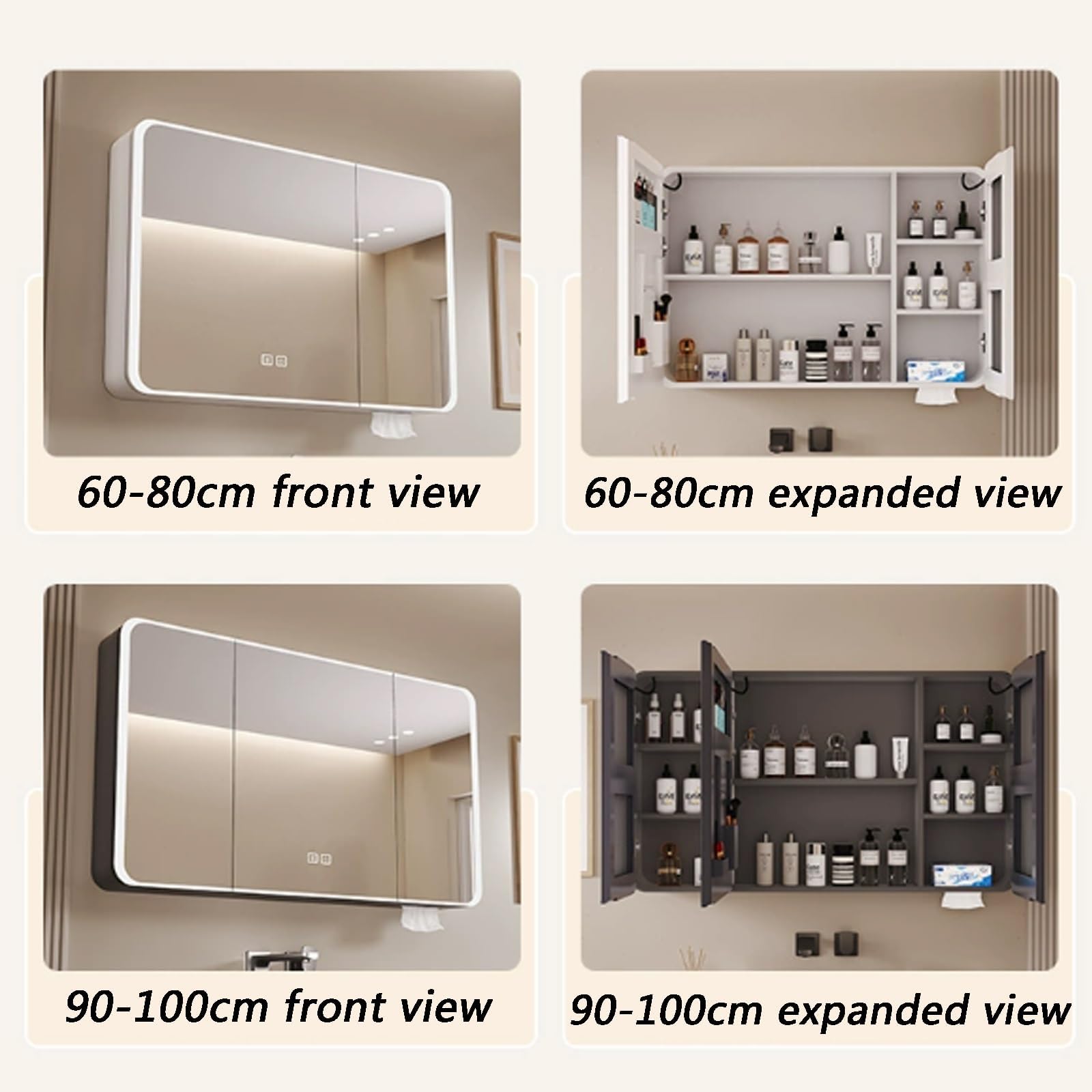Aluminum Spiegelschrank Bad mit LED Lighting, 3 Adjustable Light Colors, Badezimmer Spiegelschrank mit Defogging Function, Badspiegelschrank Touch Sensor Switch (Weiß, 90cm/35.4in)
