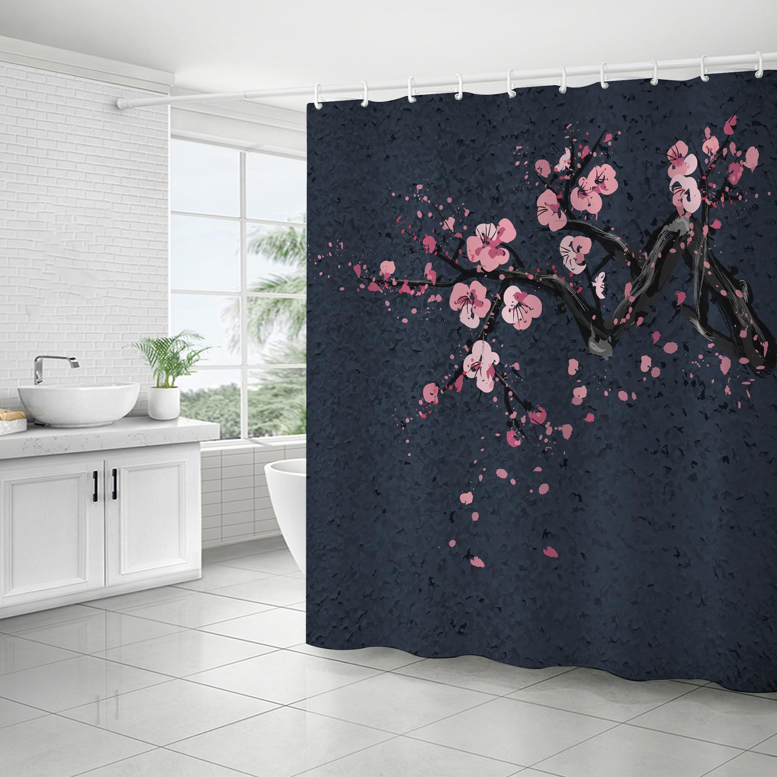 FAIRYGATE Black Shower Curtains 180 x 180 cm Bath Curtain Shower Curtain Anti-Mould in Bathroom Curtain for Bathtub Shower Waterproof Washable with 12 Shower Curtain Rings B8706
