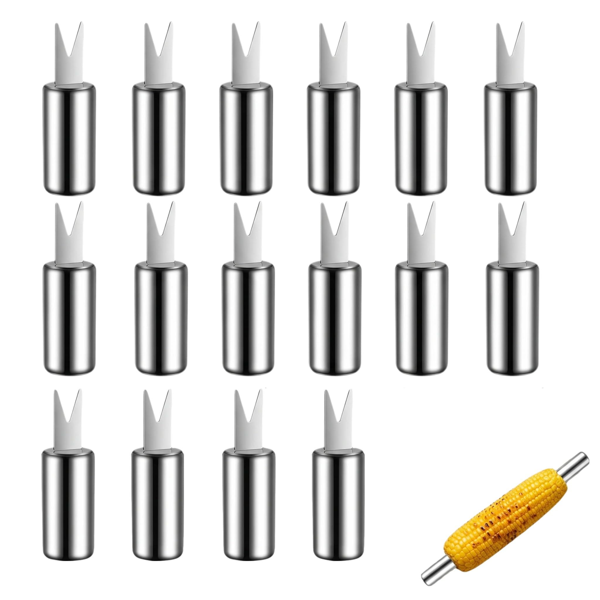 Corn on the Cob Holders 16 Pack – Stainless Steel Corn Skewers with Handle