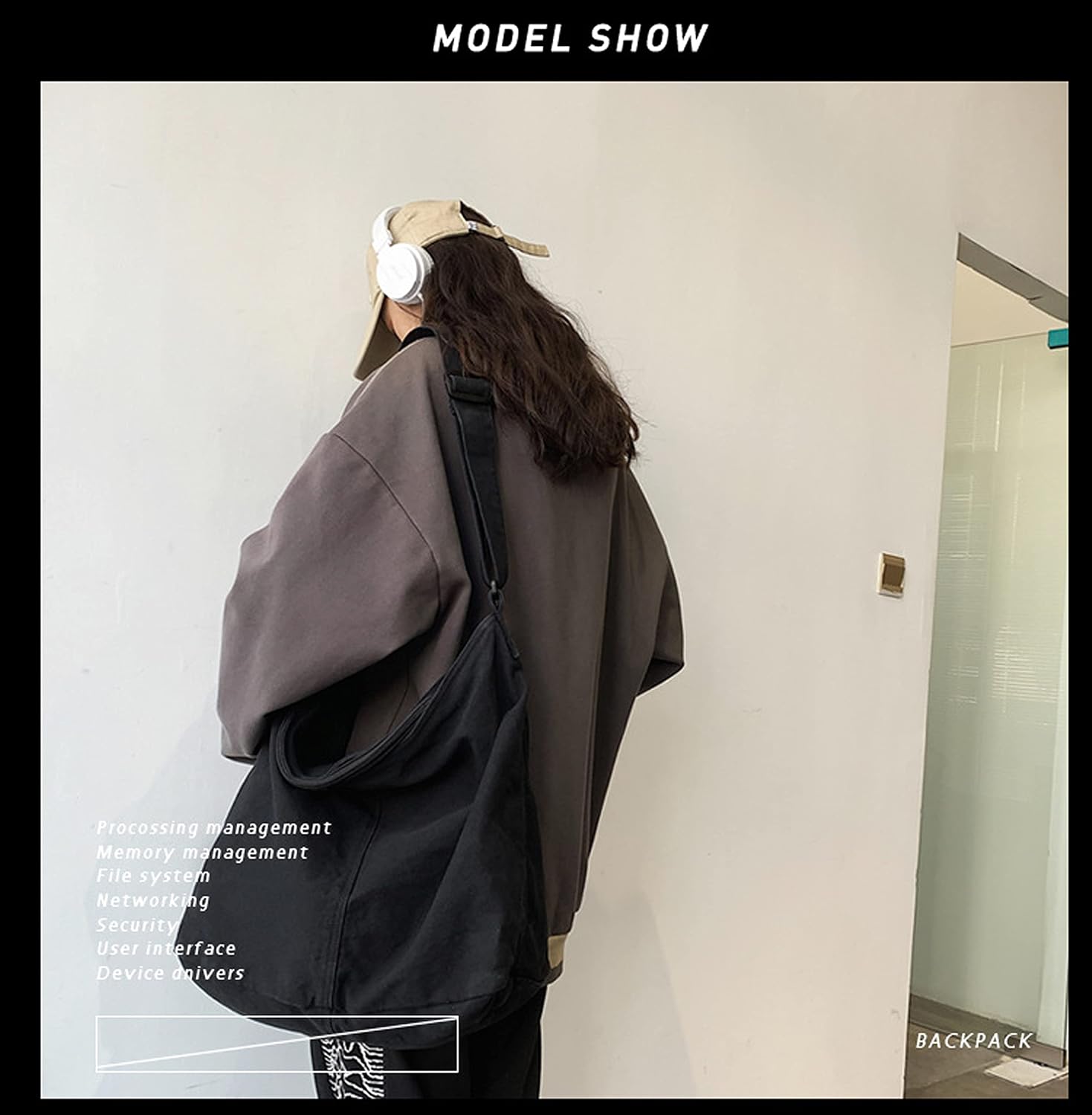 Canvas Messenger Bag Large Crossbody Bag Handbag Solid Color with Multiple Pockets Canvas Shoulder Tote Bag for Women and Men