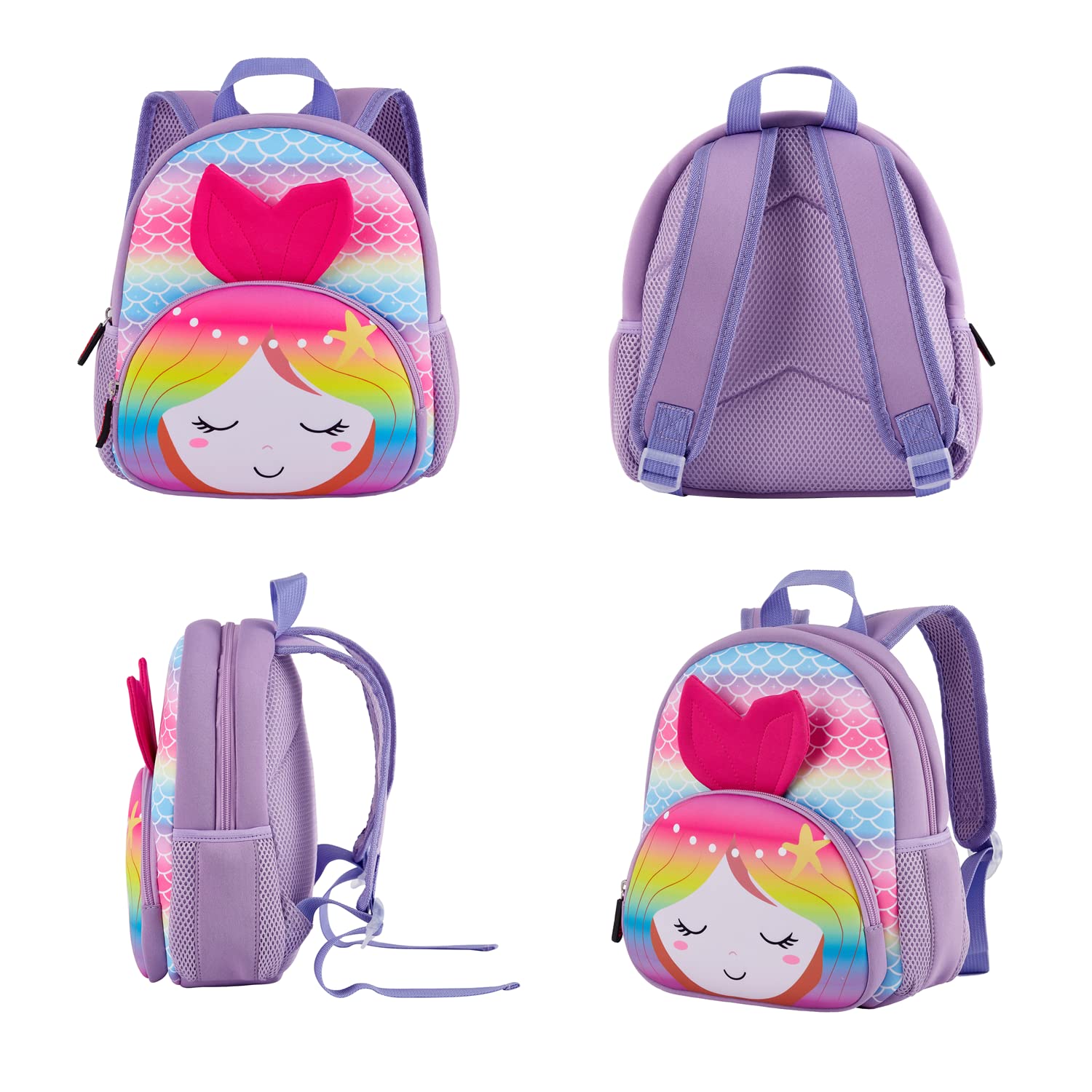 KK CRAFTS Mochila preescolar de neopreno para niños y niñas, Sirena colorida., Pre-k-10.2"H (Can't Fit Folder), Mochilas Daypack