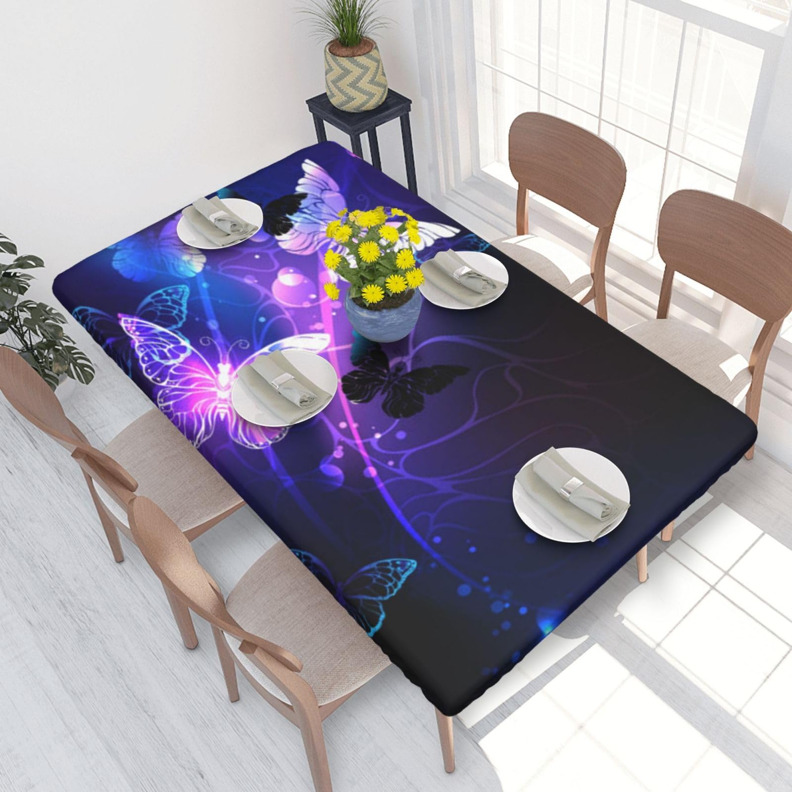 BNVSADC Beautiful glowing butterfly Printed 4FT Tablecloth 122x76 CM Polyester Kitchen Water Resistant Table Cloth Dining Table Decoration Table Covers