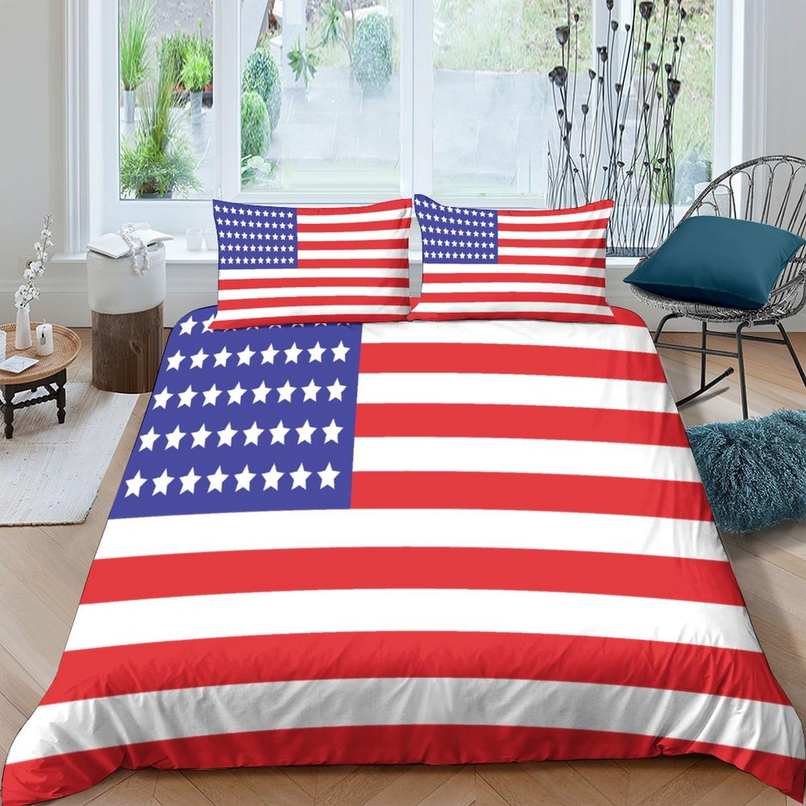 AAHARYA American Flag Duvet Cover Sets Bedding Set with Zipper Closure for Kids Adults 3 Pieces Skin Friendly Comforter Cover 3D National Flag Quilt Cover King（220x240cm）