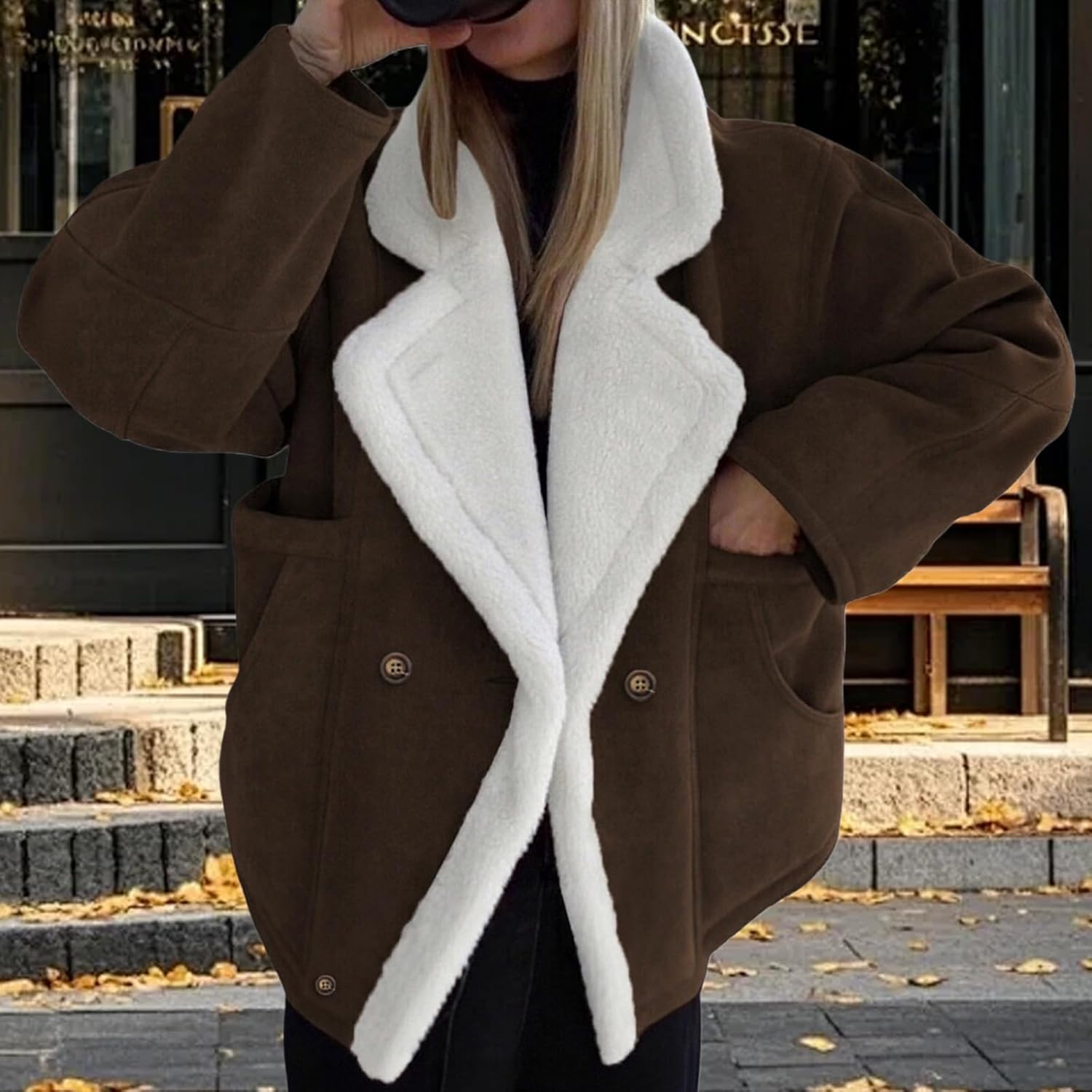 Women's Winter Warm Outerwear Faux Suede Fleece Sherpa Lined Jacket Coats Button Down Thick Oversized Trendy Jackets