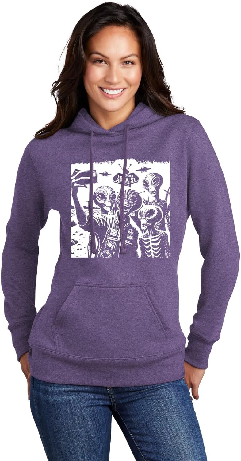 Go All Out Aliens Taking Selfie At Area 51 UFO Funny Ironic Gift Mens Women Sweatshirt Hoodie