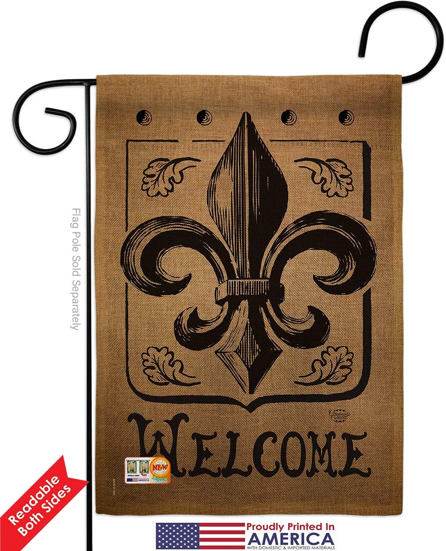 Welcome Fleur De Lys Burlap Garden Flag Country Living Vintage Flower Lily Lis French Party Mardi Small Decorative Gift Yard House Banner Double-Sided Made In USA 13 X 18.5