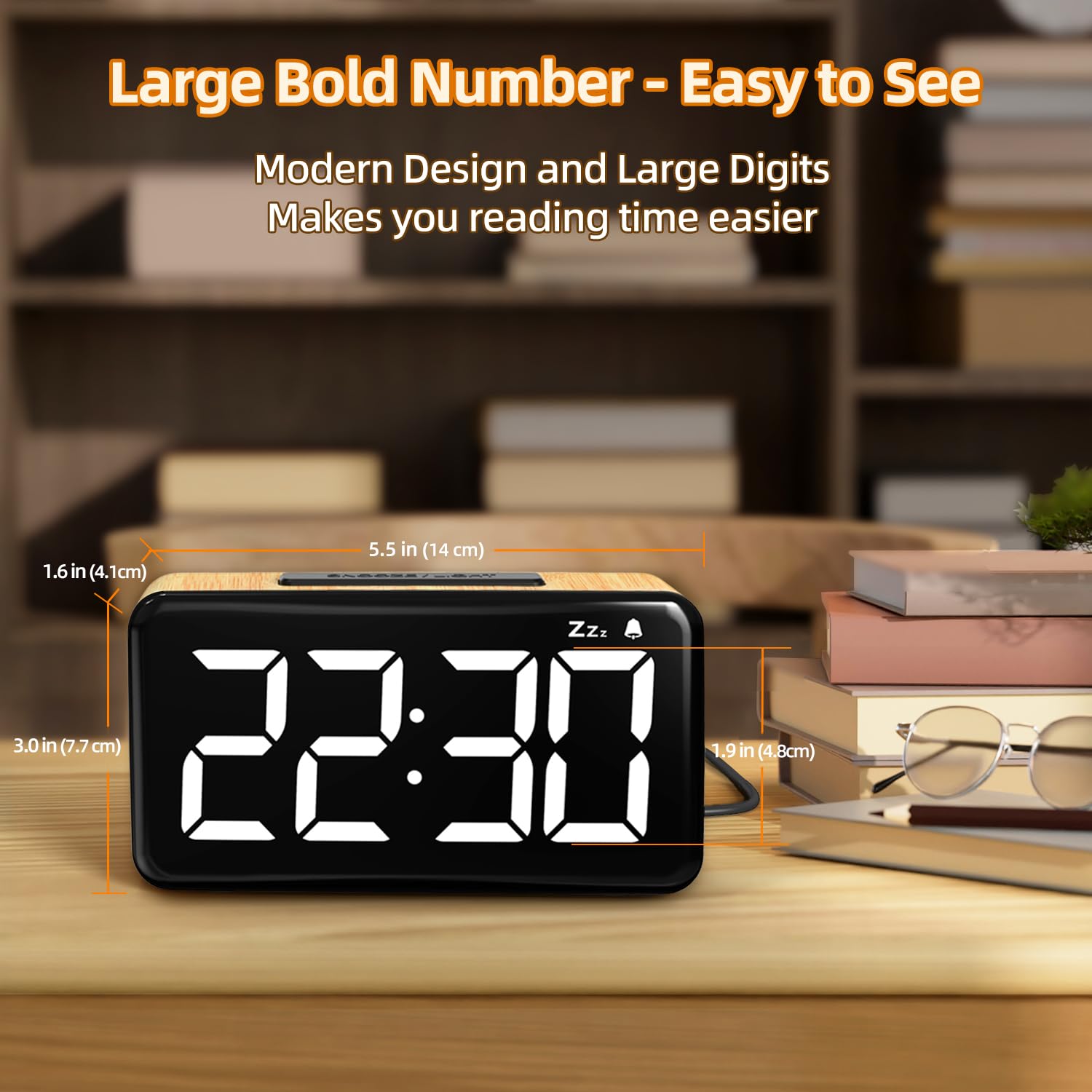 NOKLEAD Réveil numérique pour Chambre à Coucher : Grand écran LED de 15 cm, Fonction Snooze de 9 Minutes, 2 Niveaux de Volume, 5 Niveaux de luminosité, 12/24 Heures (Light Wood Grain)