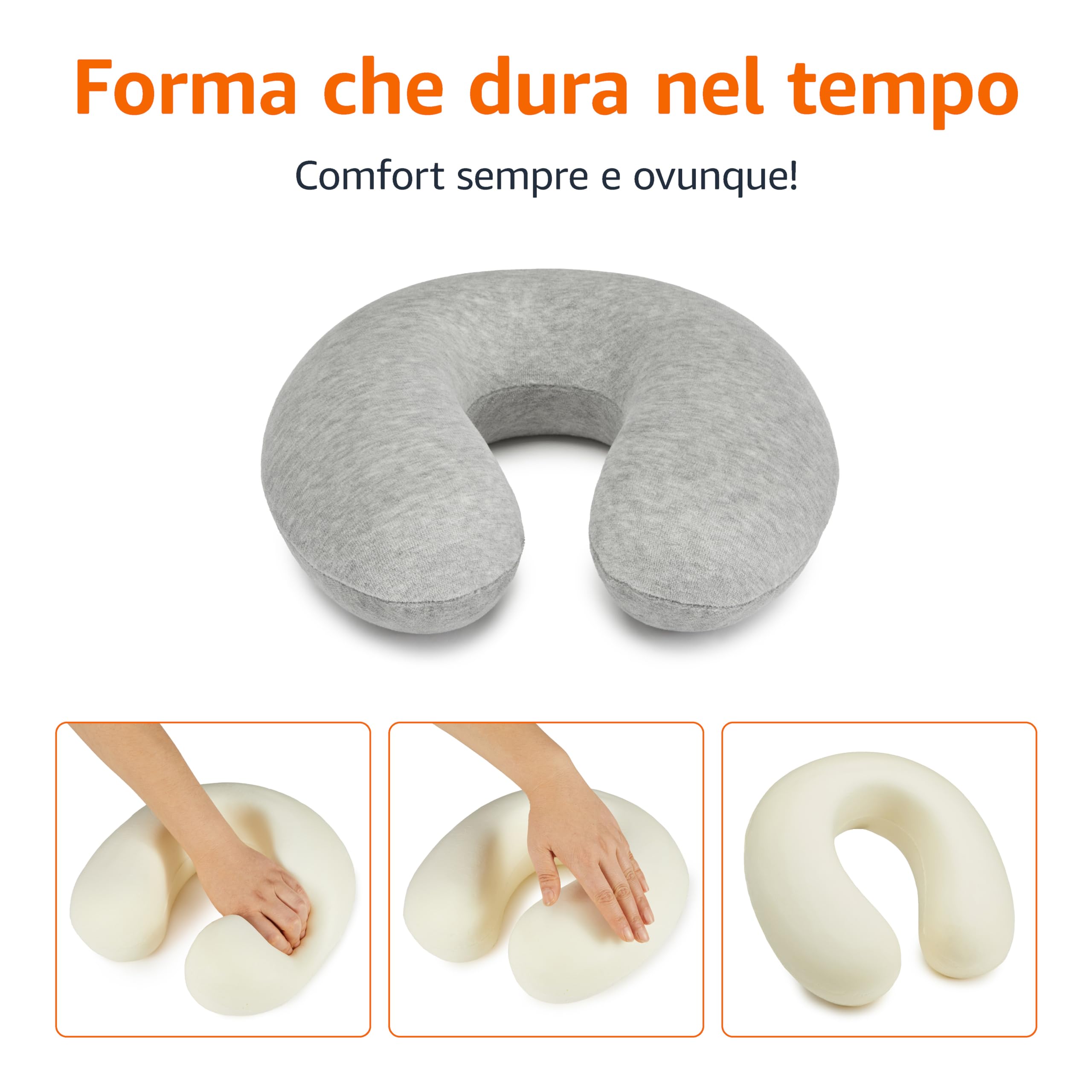 Amazon Basics - Cuscino per il collo, in memory foam, 1 unità, Semicircolare, Grigio