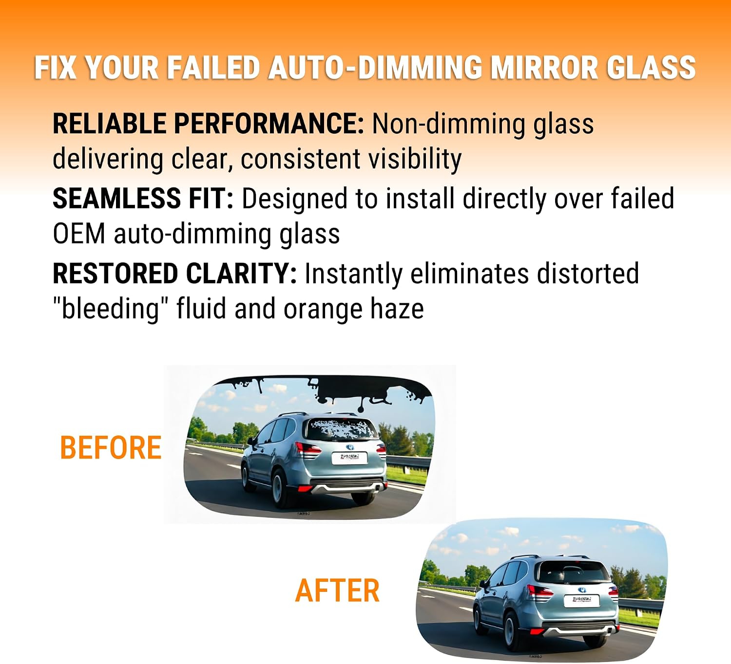 Burco 2825 Flat Driver Non-Auto-Dimming Side View Mirror Glass, OEM# 91032FE010/91039FC050, Fits Subaru Forester 2003-2008, Subaru Impreza 1997-2007, Snap Fit Glass Only Replacement, Smooth Edges