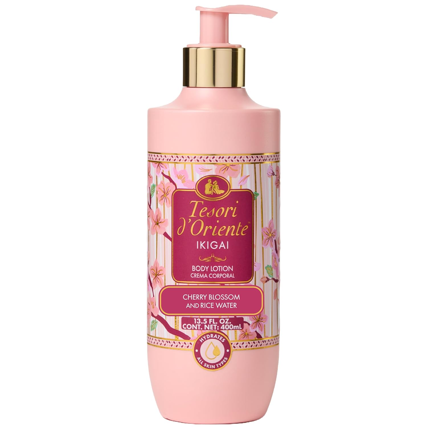 Tesori d’Oriente Ikigai Body Lotion, 13.5 fl oz, Daily Full Body Moisturizer with Rice Water and Vitamin B & E, Non-Greasy & Fast-Absorbing, Cherry Blossom Scented, All Skin Types