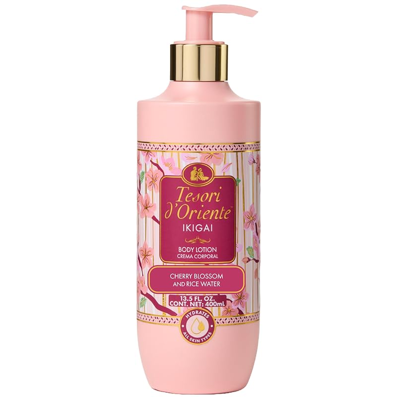 Tesori d'Oriente Ikigai Loção Corporal com Água de Arroz e Vitaminas B e E, Fragrância de Flor de Cerejeira, 400 mL