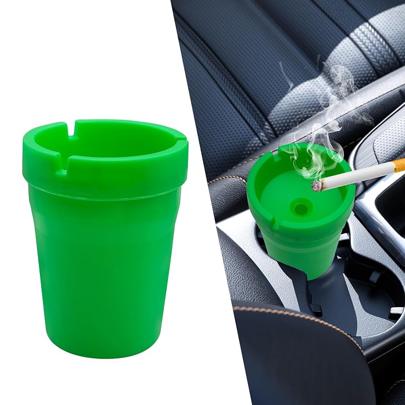 Cinzeiro automotivo com tampa e faixa fluorescente verde Surosha