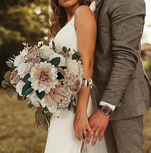 Vista 137 de White Rose Artificial Flowers Fake Flower Bulk with Stems for DIY Wedding Bouquet Bridal Baby Shower Centerpiece Table Decorations Silk Faux Floral