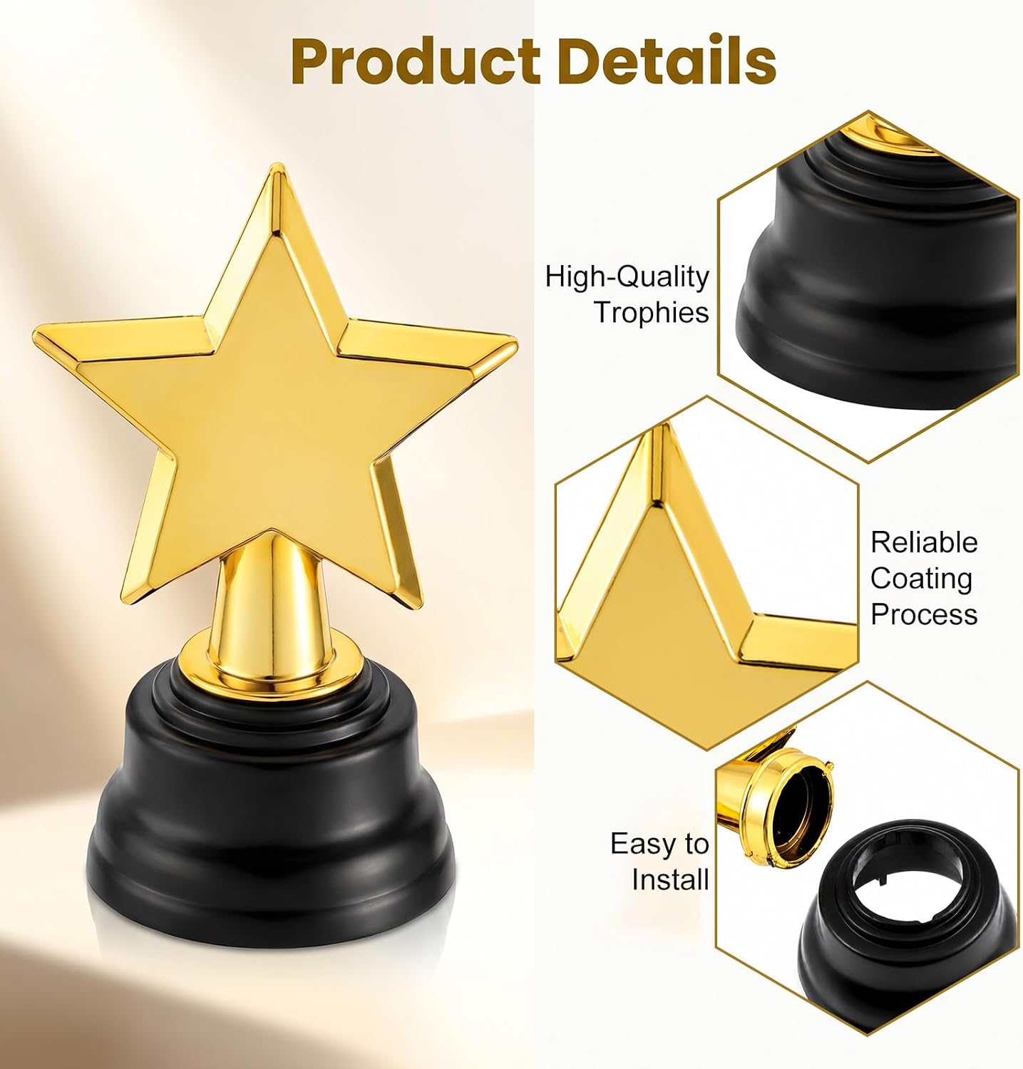 Star Trophy,3.3inch Gold Plastic Star Trophy Award for Party Favors
