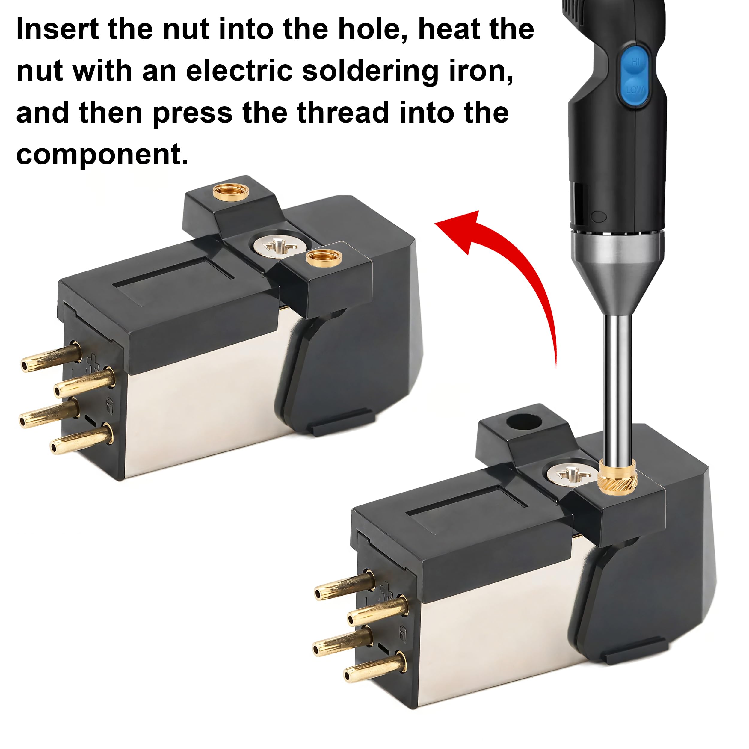 QSCTYG Hot Smeltmoer 50 stuks M1-M1.2 OD 2mm-2.5mm spuitgegoten Hot Smelt Messing Moeren Invoegen Ingebedde Moer Brassiness Bloem Moeder 1.2mm-4mm Hoog (Maat: M1xD2mmx2mm