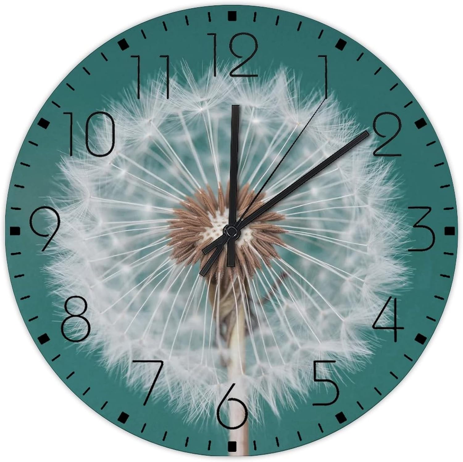 Silent Wall Clock Round Silent Non-Ticking White Dandelion Turquoise Rustic Wall Clocks Flowers Abstract Paintings Home Decoration for Study Room Home Cabin 12 Inch
