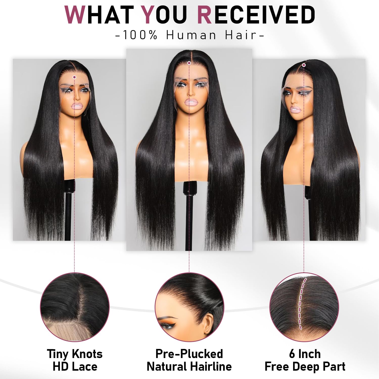 13x6 HD Lace Front Wigs, 100% Human Hair, [2-Year Life], 200% Density Straight Frontal Wigs Human Hair Pre Plucked for Black Women, [0.1mm Ultra-Thin Skinlike HD Lace], Free Part 28 Inch