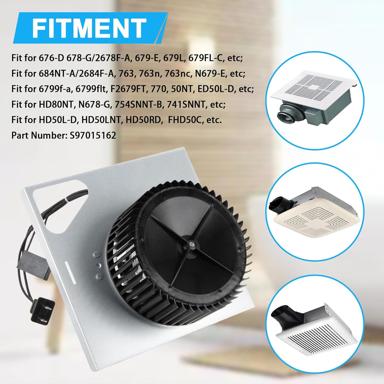 S97015162 Exhaust Fan Motor Assembly, OEM Replacement for Broan-NuTone 678/679/683 Series, Upgraded Copper Winding 110 CFM/4.0 Sones Ultra-Quiet Motor for 8 x 8 / 8x8.25 Bathroom Exhaust Fans
