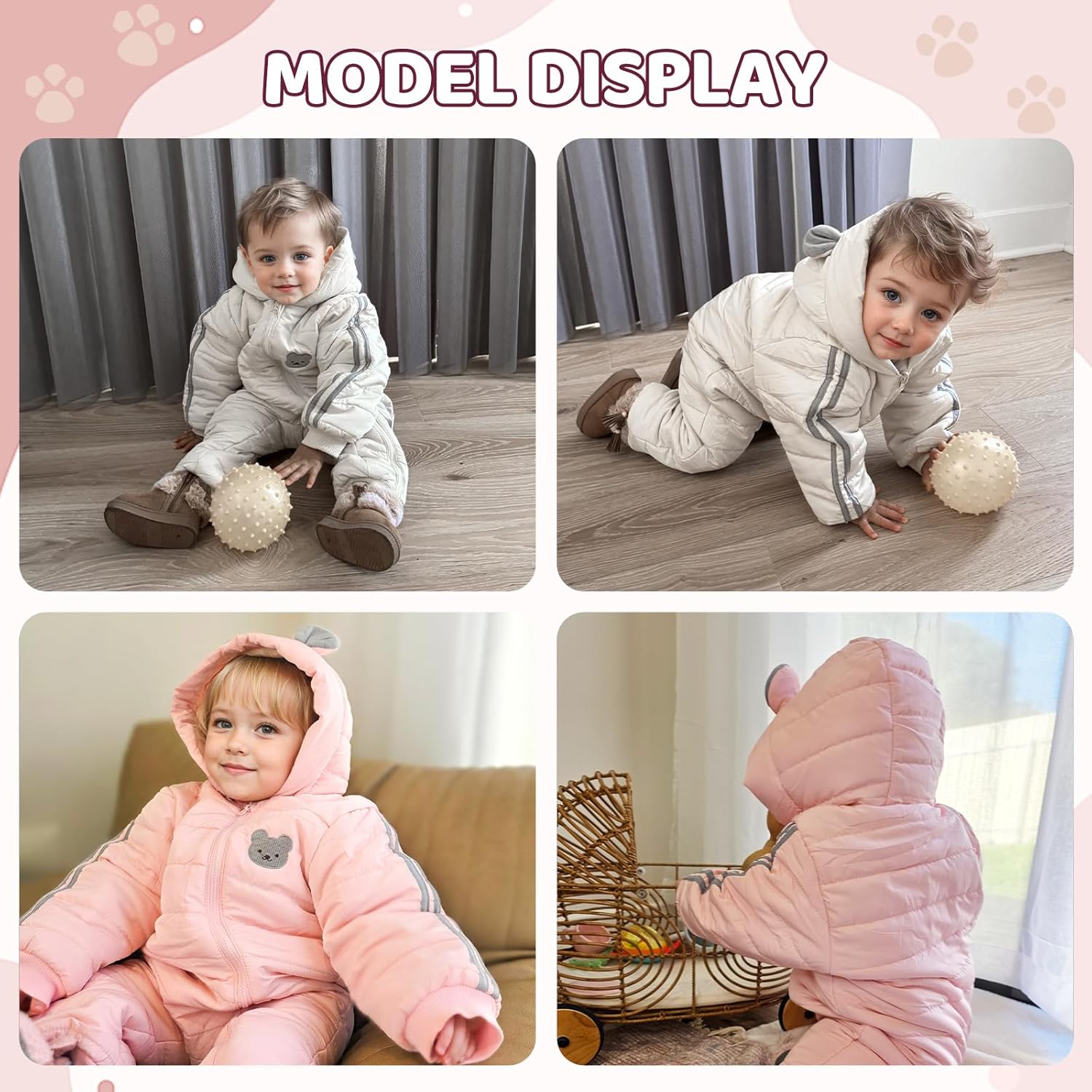 JiAmy Infant Snowsuit Hooded Baby Winter Clothes Newborn Winter Coat Baby Bear Outfit - Image 5