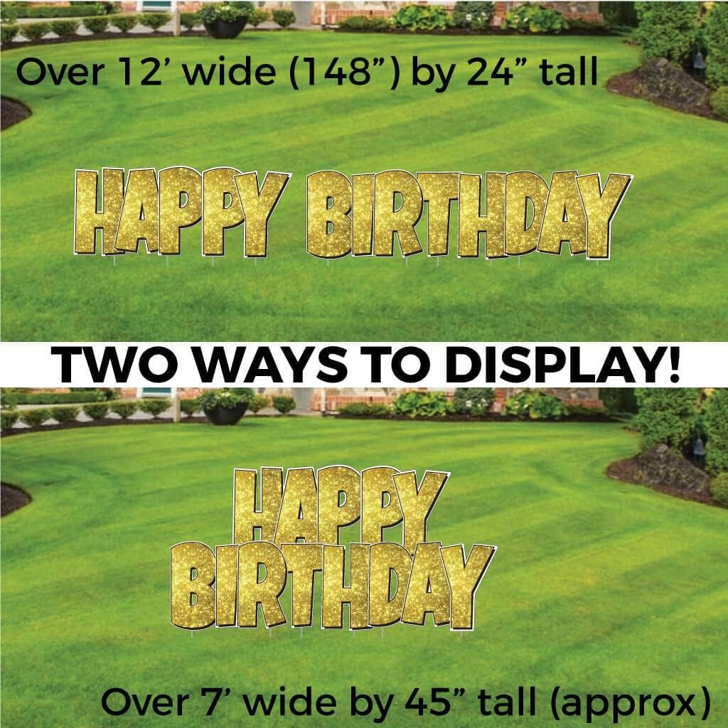 VictoryStore Happy Birthday Yard Sign Quick Set, 24 Inch Luckiest Guy, 5 Piece Jumbo Yard Decorations, Includes Stakes (Yellow Sparkle 19870)