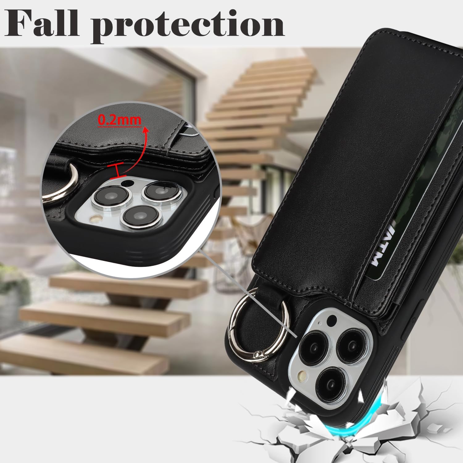 Ｈａｖａｙａ Designed for iPhone 16 Pro Max Case, Black Back Flip Wallet with Magnetic Clasp, 4 Slide-in Card Slots, Ring Stand & Keychain, Shockproof Cover with Raised Bezel